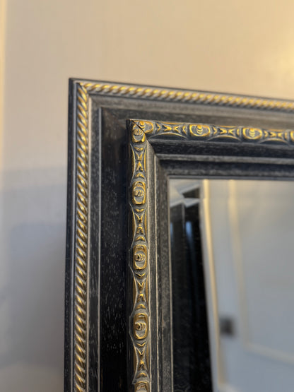Romantic Style Vintage Mirror in Light Blue & Gold – Bevelled Wooden Frame