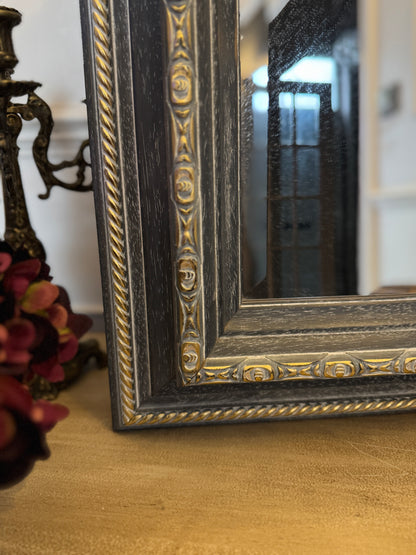 Romantic Style Vintage Mirror in Light Blue & Gold – Bevelled Wooden Frame