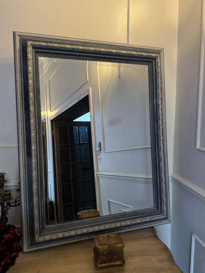 Romantic Style Vintage Mirror in Light Blue & Gold – Bevelled Wooden Frame