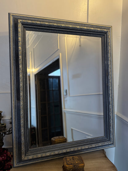 Romantic Style Vintage Mirror in Light Blue & Gold – Bevelled Wooden Frame