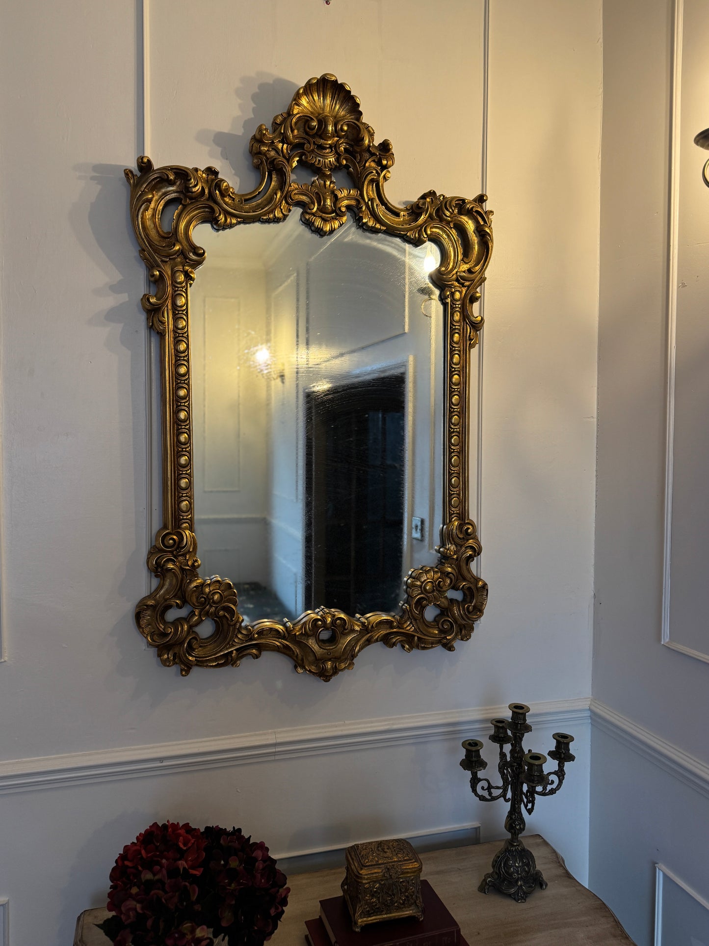 French Louis Style Gold Gilt Wooden Mirror – Large Ornate Statement Piece