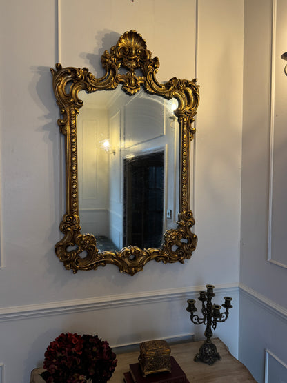 French Louis Style Gold Gilt Wooden Mirror – Large Ornate Statement Piece