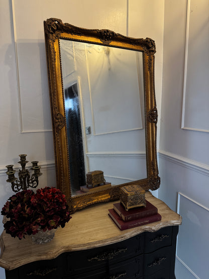 Antique French Gold Gilt Mirror with Ornate Edges – Large Statement Piece