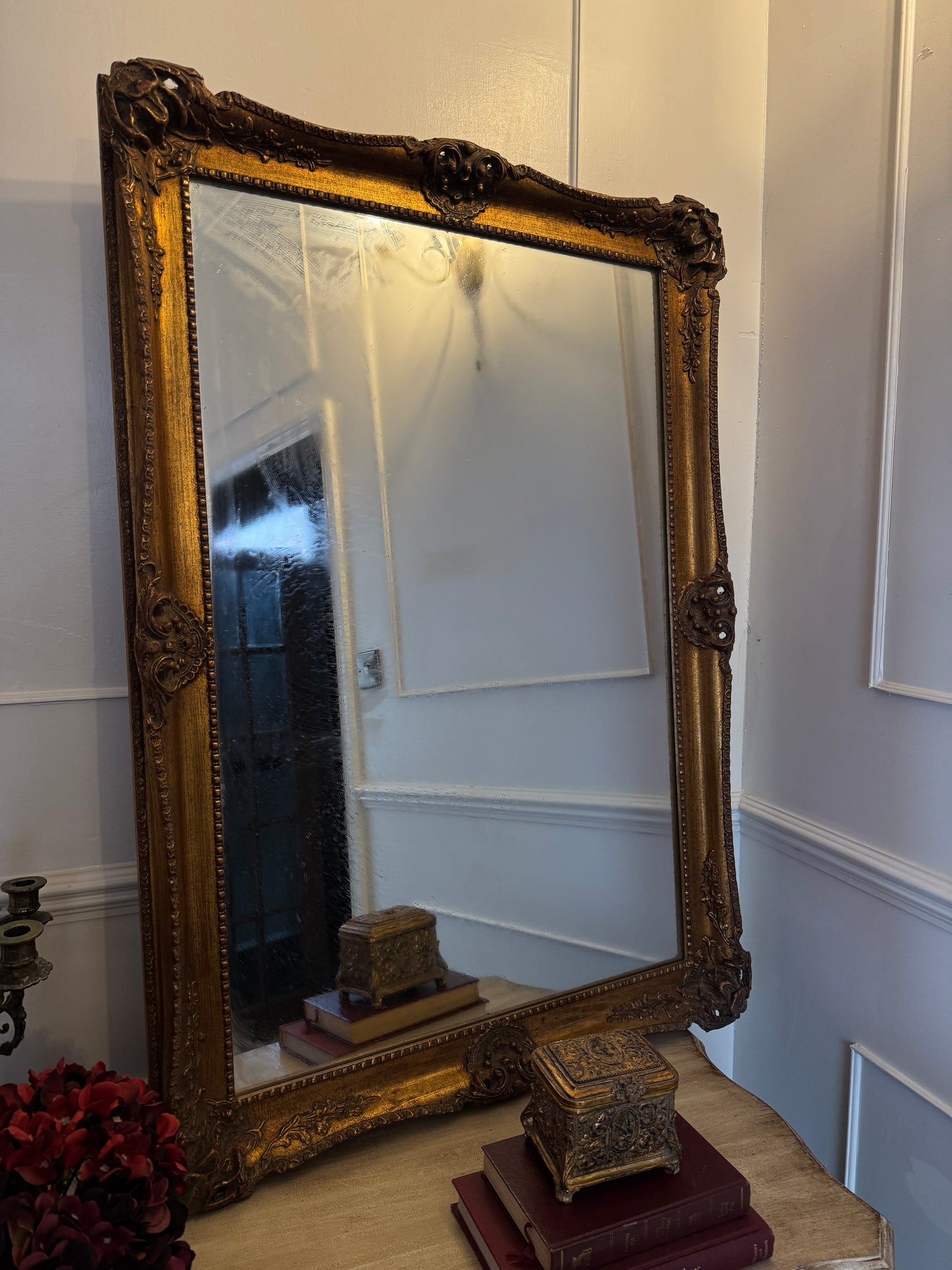 Antique French Gold Gilt Mirror with Ornate Edges – Large Statement Piece