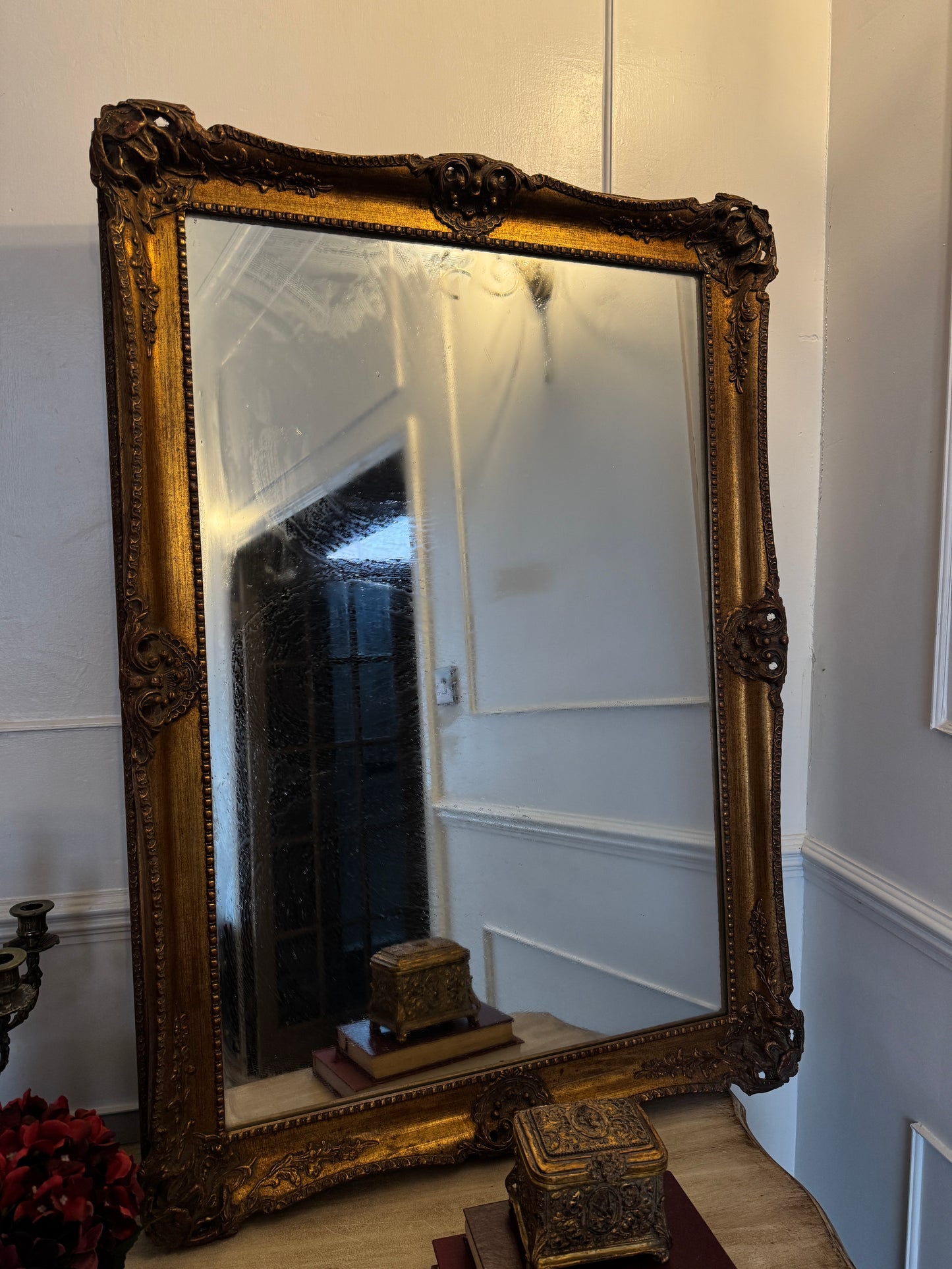 Antique French Gold Gilt Mirror with Ornate Edges – Large Statement Piece