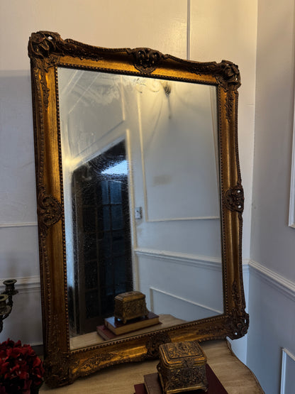 Antique French Gold Gilt Mirror with Ornate Edges – Large Statement Piece