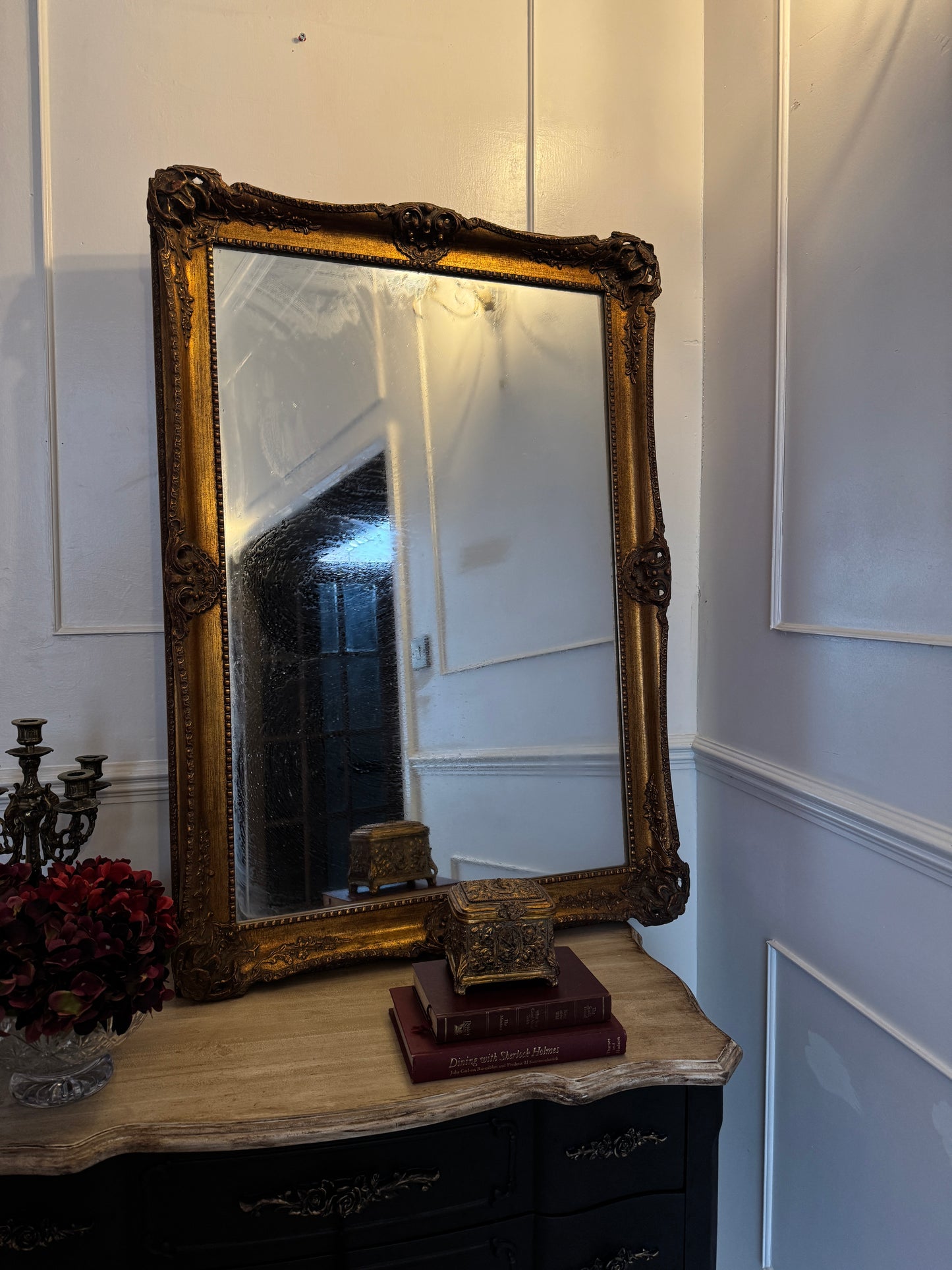 Antique French Gold Gilt Mirror with Ornate Edges – Large Statement Piece
