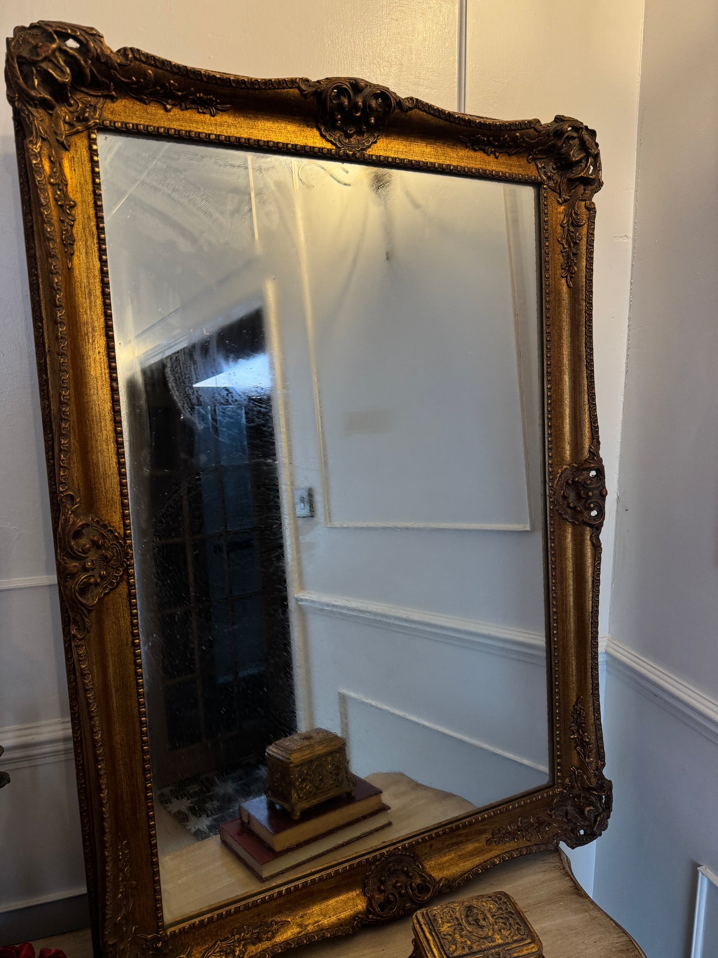 Antique French Gold Gilt Mirror with Ornate Edges – Large Statement Piece
