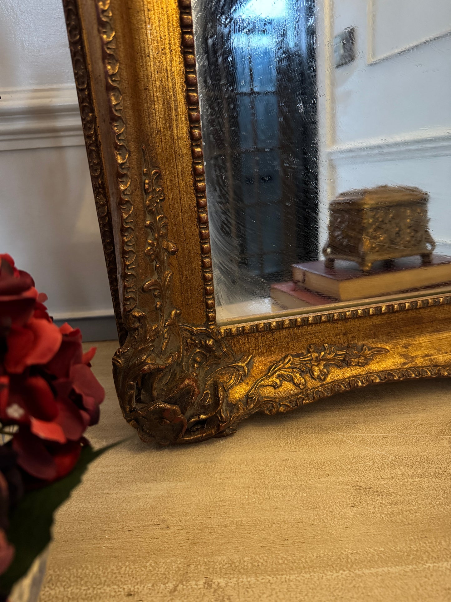 Antique French Gold Gilt Mirror with Ornate Edges – Large Statement Piece
