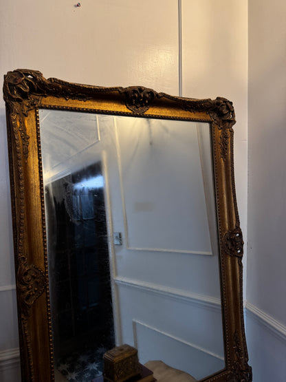 Antique French Gold Gilt Mirror with Ornate Edges – Large Statement Piece