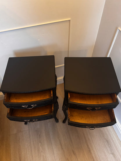 Vintage French Olympus Bedside Tables – Black & Gold | Harrods Olympus | Ornate Upcycled Nightstands