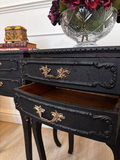Vintage French Olympus Bedside Tables – Black & Gold | Harrods Olympus | Ornate Upcycled Nightstands