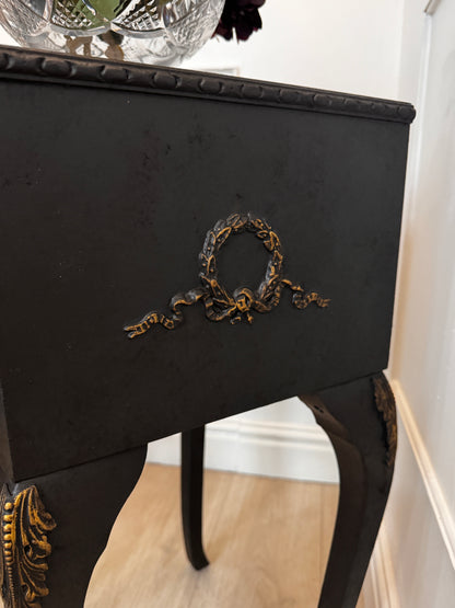 Vintage French Olympus Bedside Tables – Black & Gold | Harrods Olympus | Ornate Upcycled Nightstands