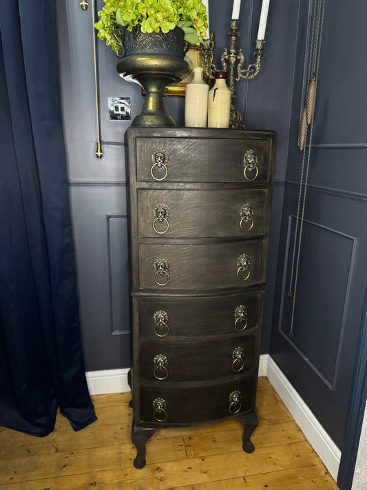 Upcycled Rustic Tall Boy -  Black Noir Vintage Chest of Drawers