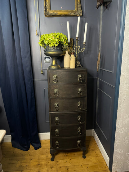 Upcycled Rustic Tall Boy -  Black Noir Vintage Chest of Drawers