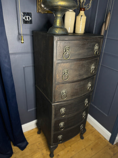 Upcycled Rustic Tall Boy -  Black Noir Vintage Chest of Drawers