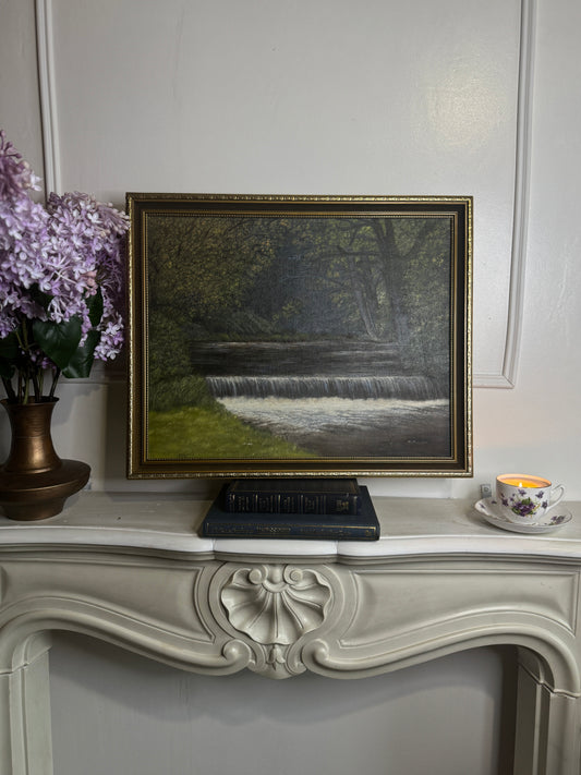 Vintage Dark Forest Water Scene – Signed by M. Mullen | Gilt Gold Frame