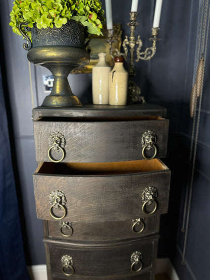 Upcycled Rustic Tall Boy -  Black Noir Vintage Chest of Drawers