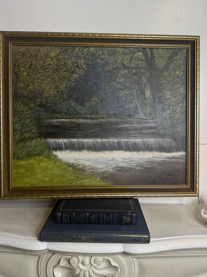 Vintage Dark Forest Water Scene – Signed by M. Mullen | Gilt Gold Frame