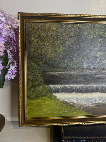Vintage Dark Forest Water Scene – Signed by M. Mullen | Gilt Gold Frame