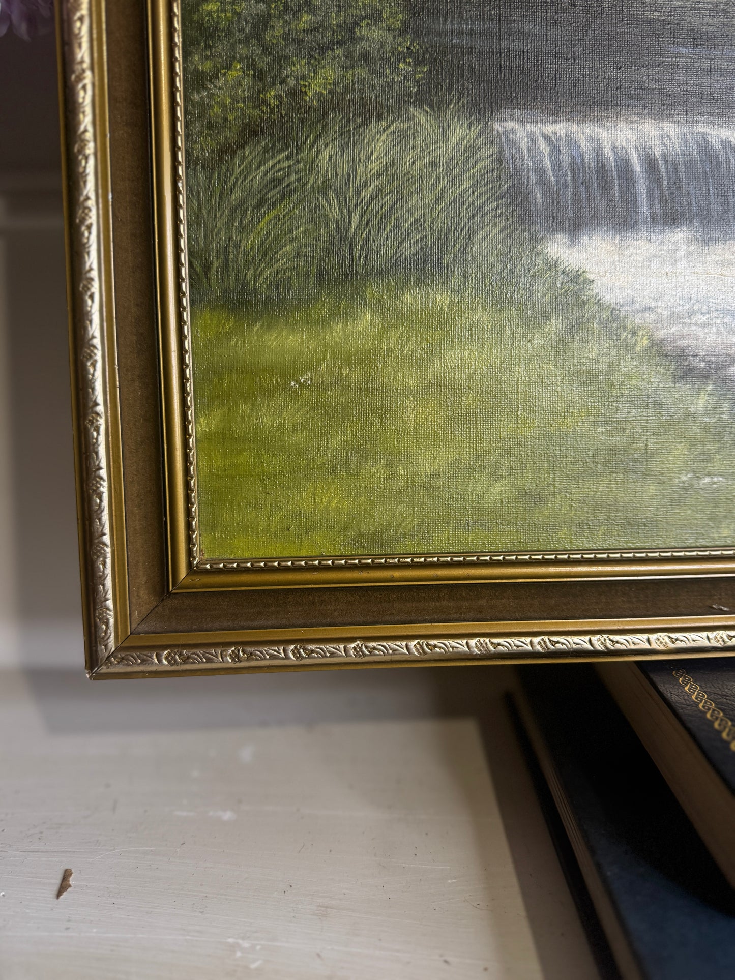 Vintage Dark Forest Water Scene – Signed by M. Mullen | Gilt Gold Frame