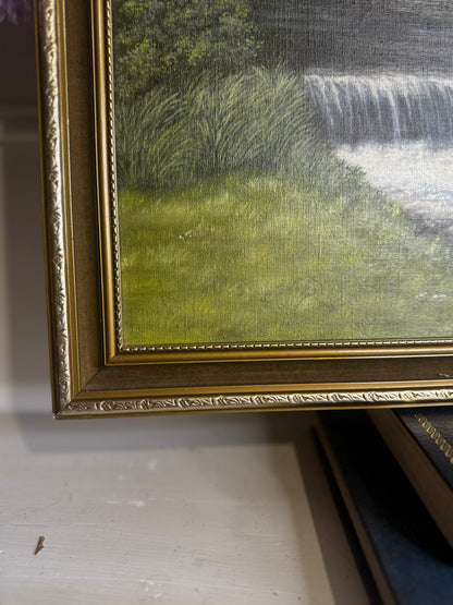 Vintage Dark Forest Water Scene – Signed by M. Mullen | Gilt Gold Frame