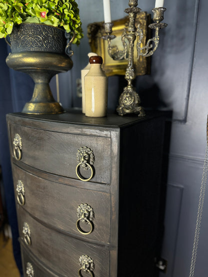 Upcycled Rustic Tall Boy -  Black Noir Vintage Chest of Drawers