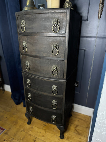 Upcycled Rustic Tall Boy -  Black Noir Vintage Chest of Drawers