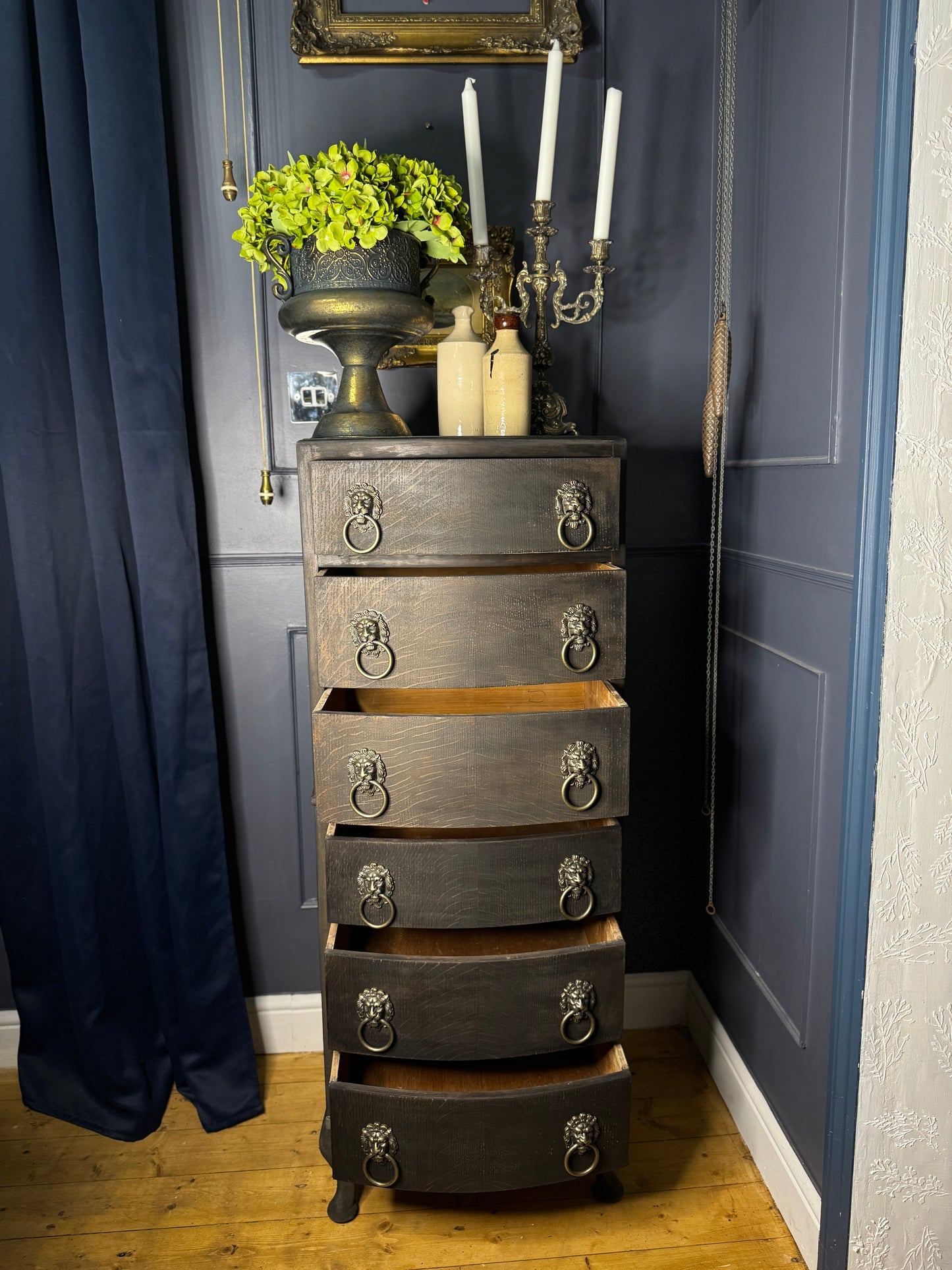 Upcycled Rustic Tall Boy -  Black Noir Vintage Chest of Drawers
