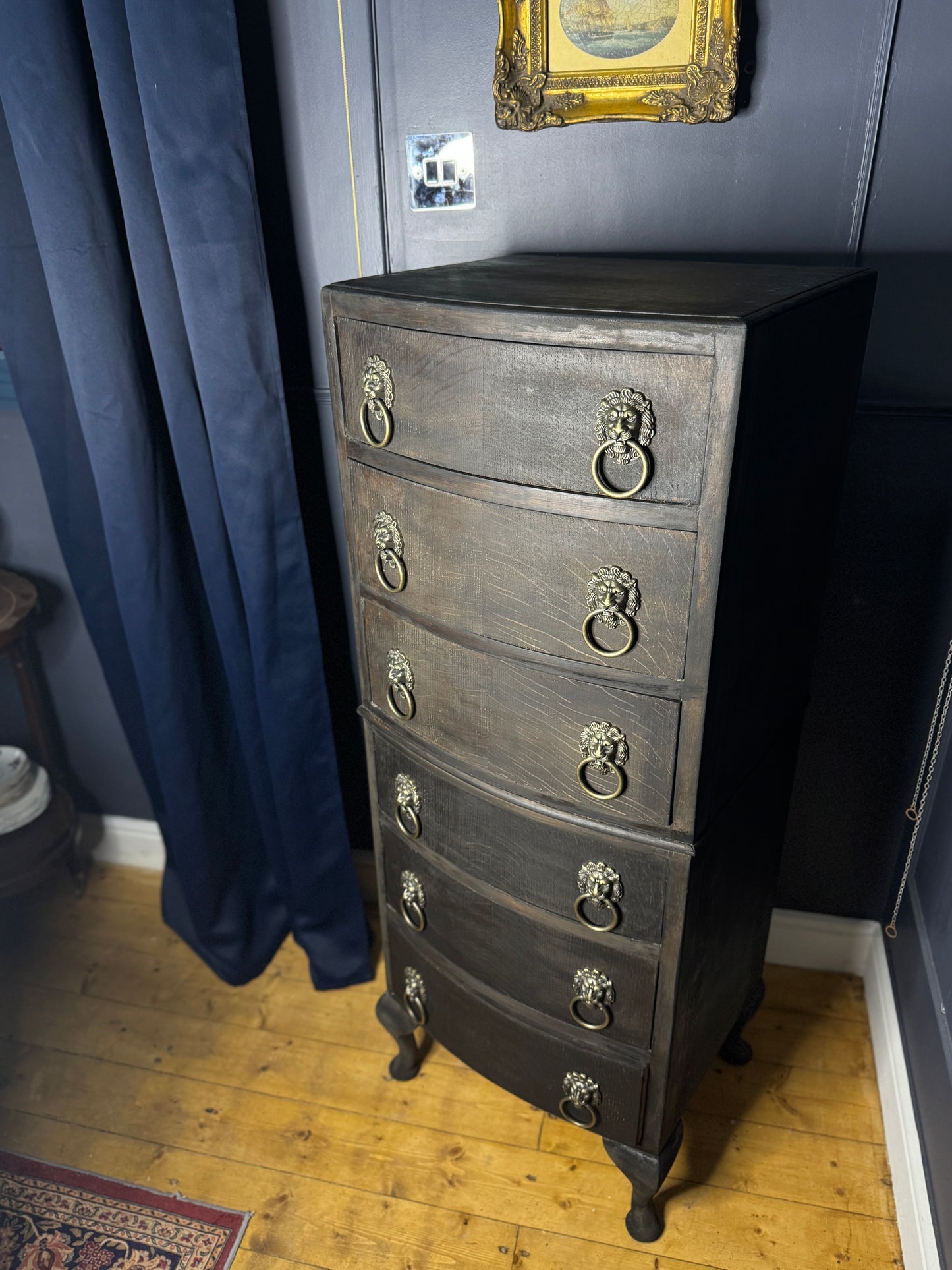 Upcycled Rustic Tall Boy -  Black Noir Vintage Chest of Drawers