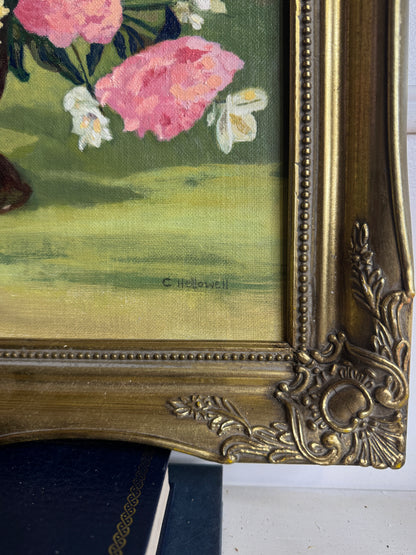 Vintage Signed Floral Oil Painting, Sorelle Gold Gilt Frame ( 39 x 49 cm)