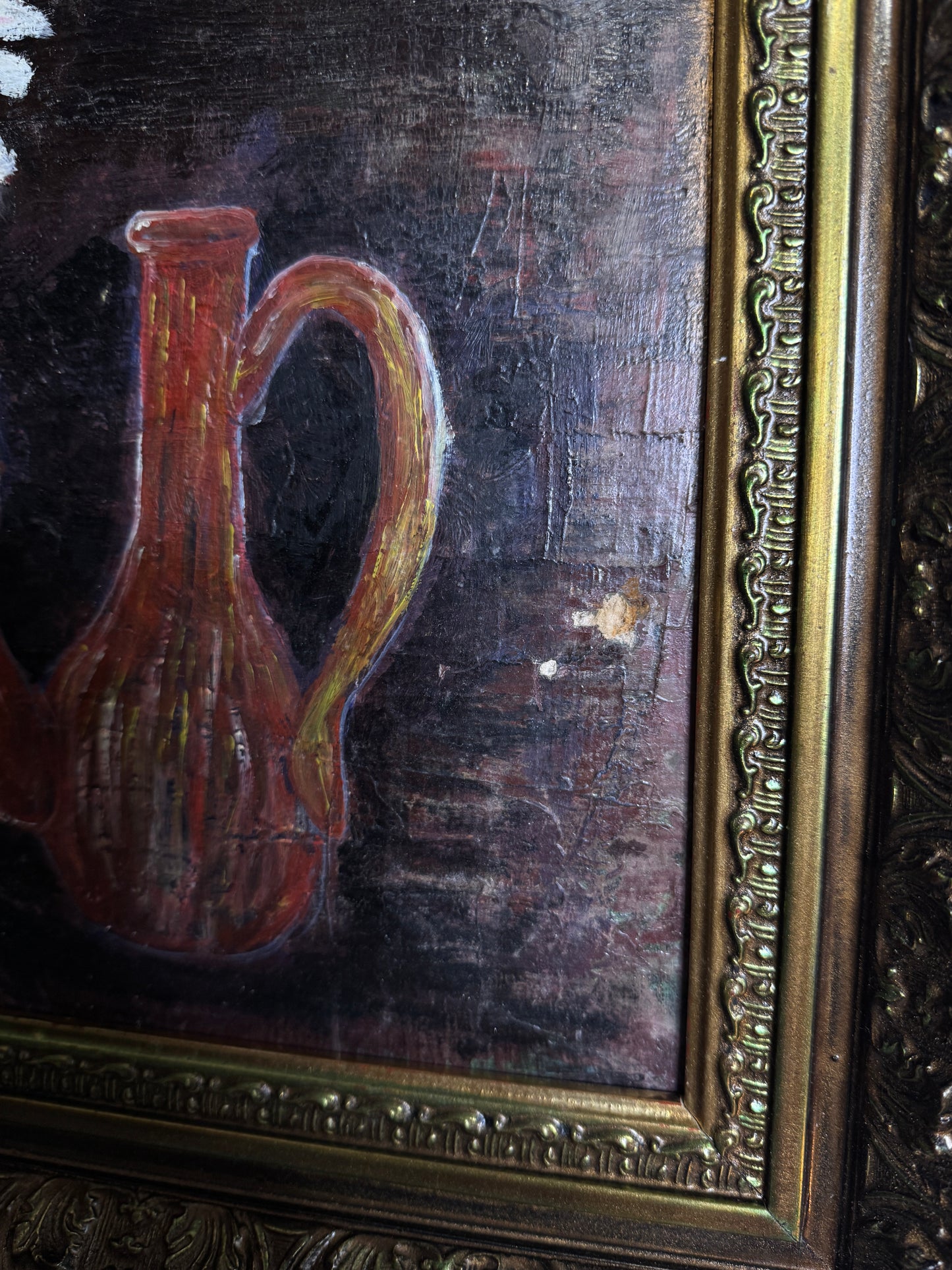 Large Vintage Floral Oil Painting in Antique Gold Heavy Frame (72 × 57 cm)