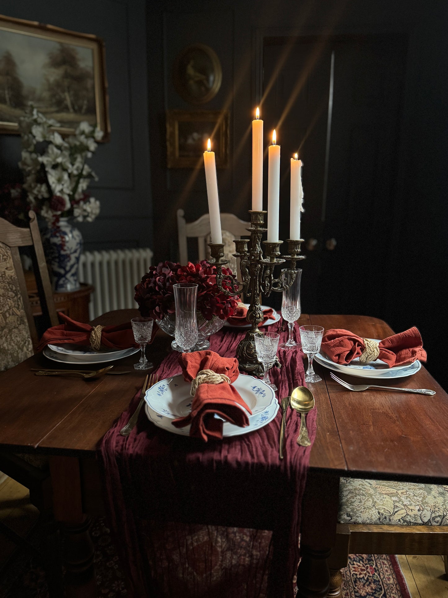 Antique Victorian Oak Drop-Leaf Pembroke Dining Table & Vintage Tapestry Chairs (Optional Set)