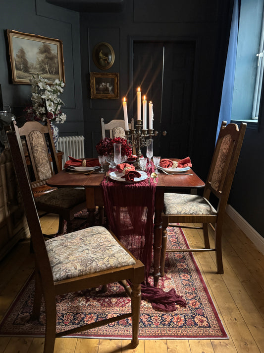 Antique Victorian Oak Drop-Leaf Pembroke Dining Table & Vintage Tapestry Chairs (Optional Set)