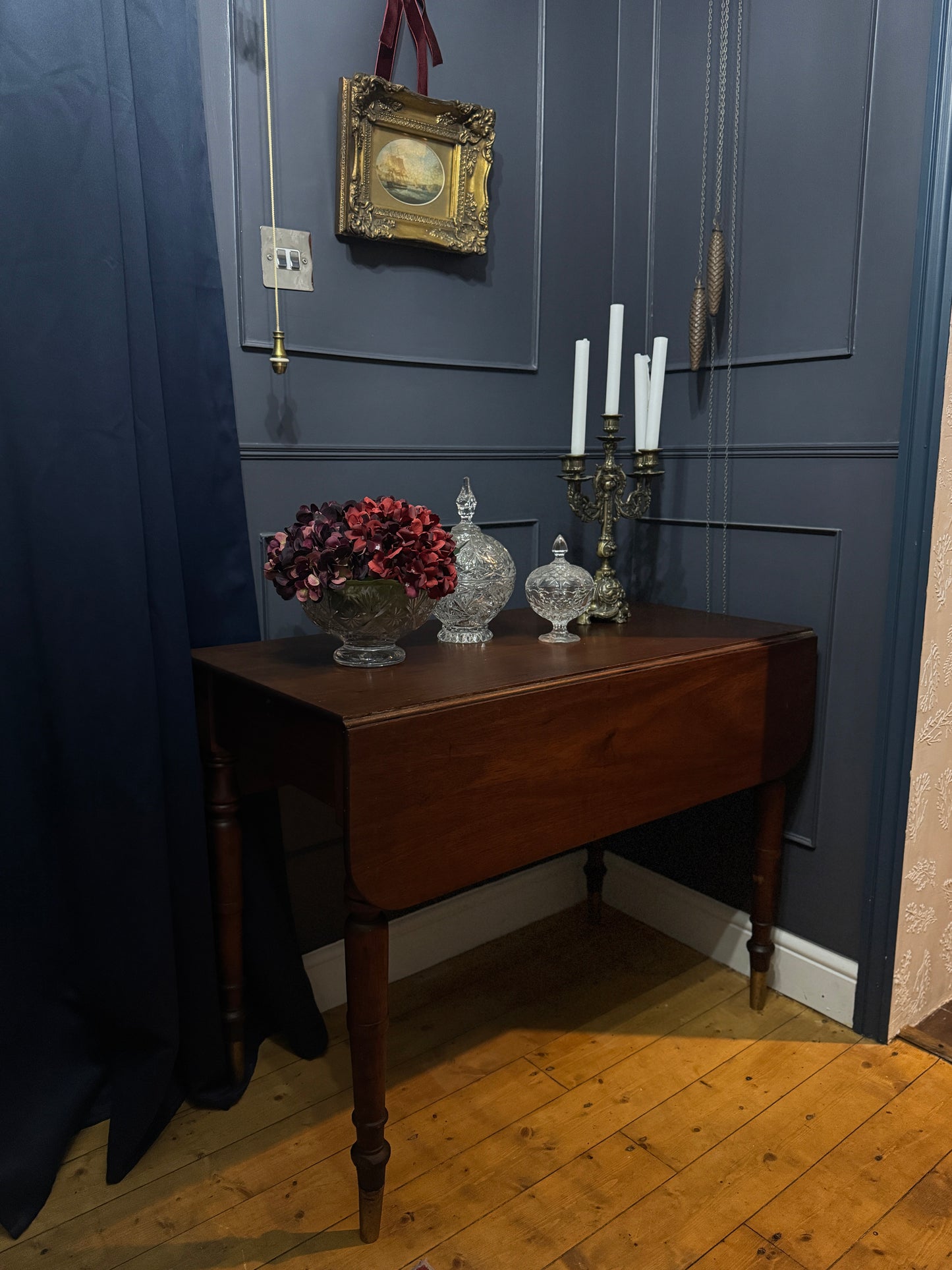 Antique Victorian Oak Drop-Leaf Pembroke Dining Table & Vintage Tapestry Chairs (Optional Set)