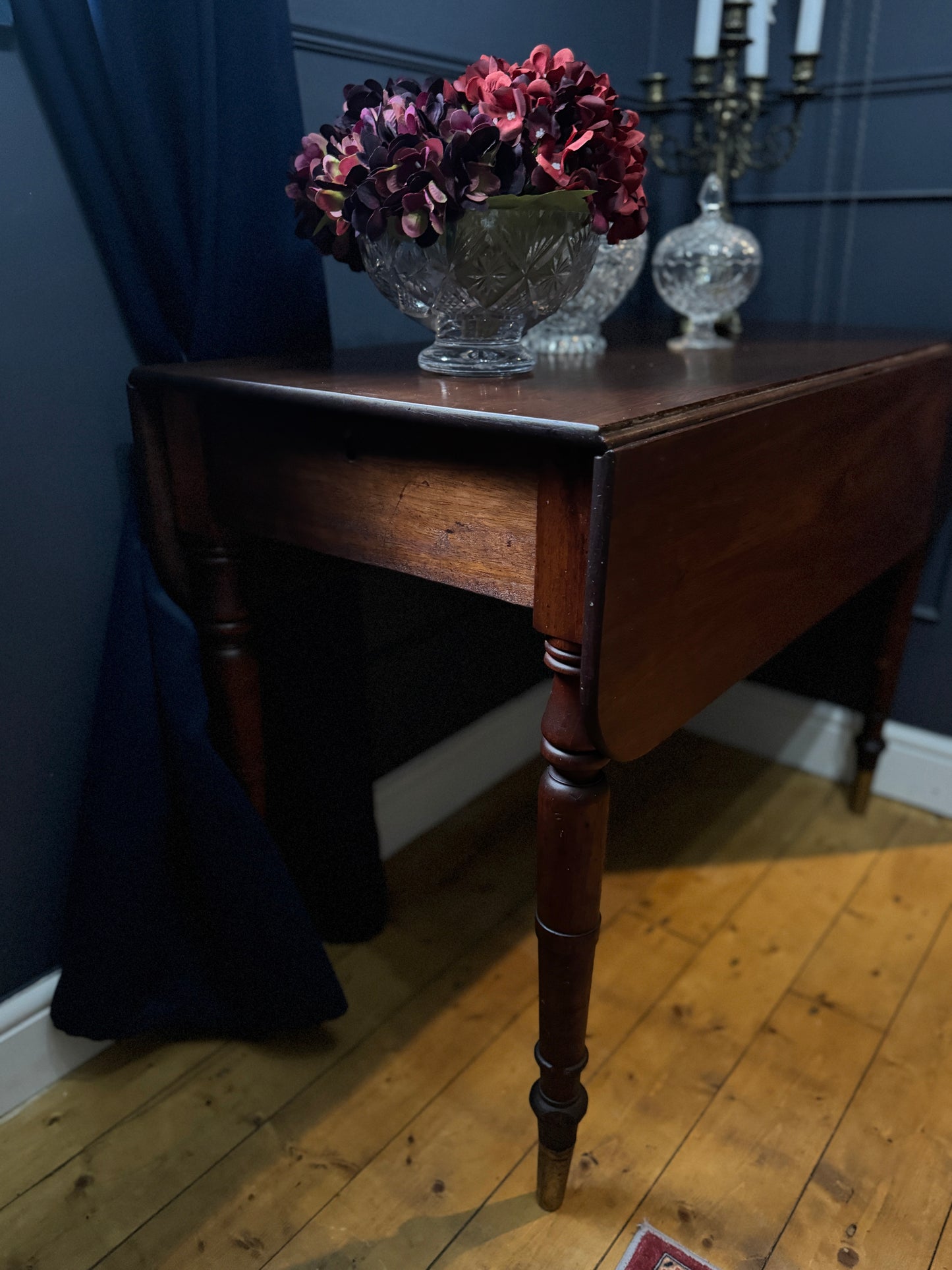 Antique Victorian Oak Drop-Leaf Pembroke Dining Table & Vintage Tapestry Chairs (Optional Set)