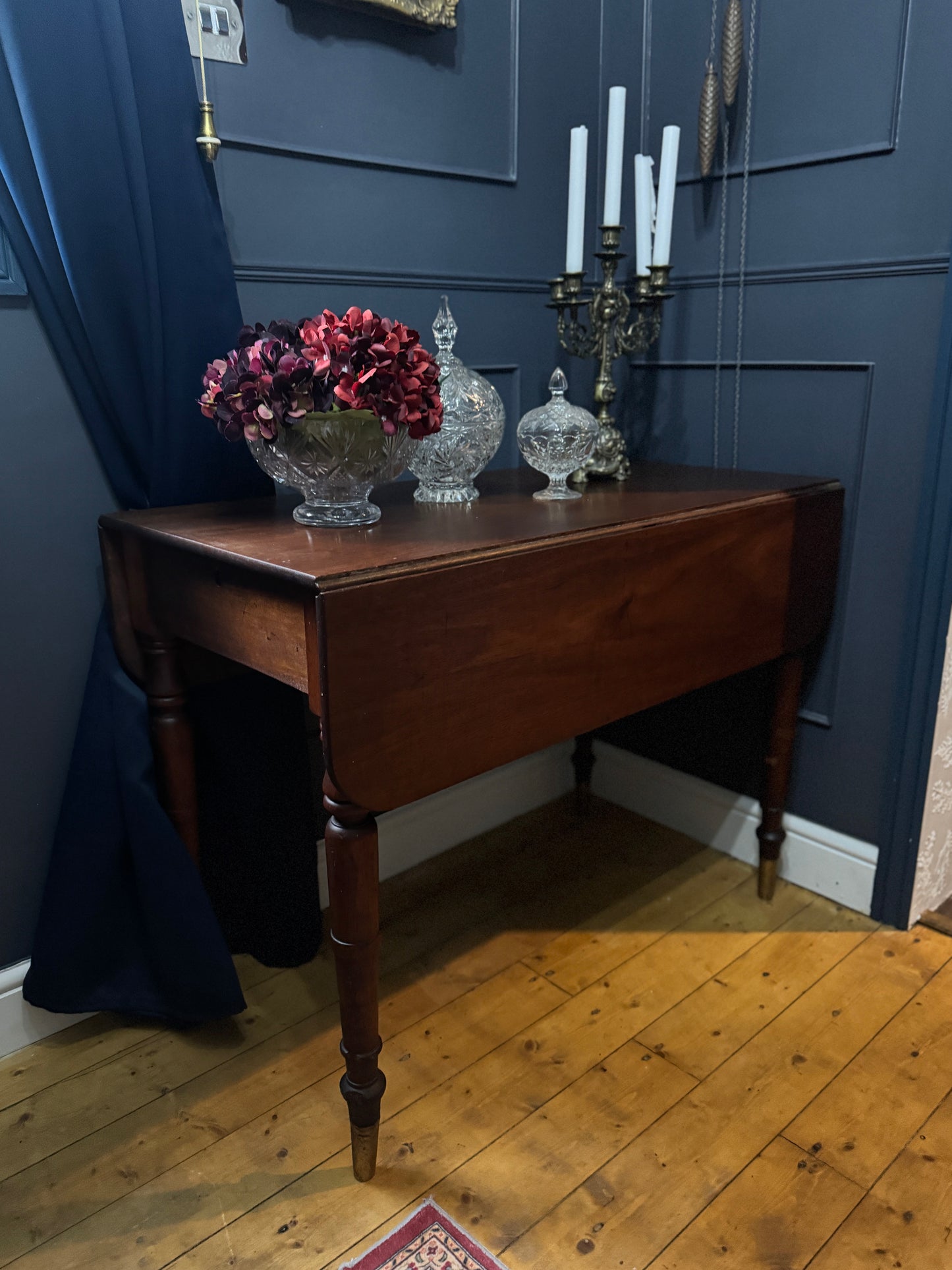 Antique Victorian Oak Drop-Leaf Pembroke Dining Table & Vintage Tapestry Chairs (Optional Set)