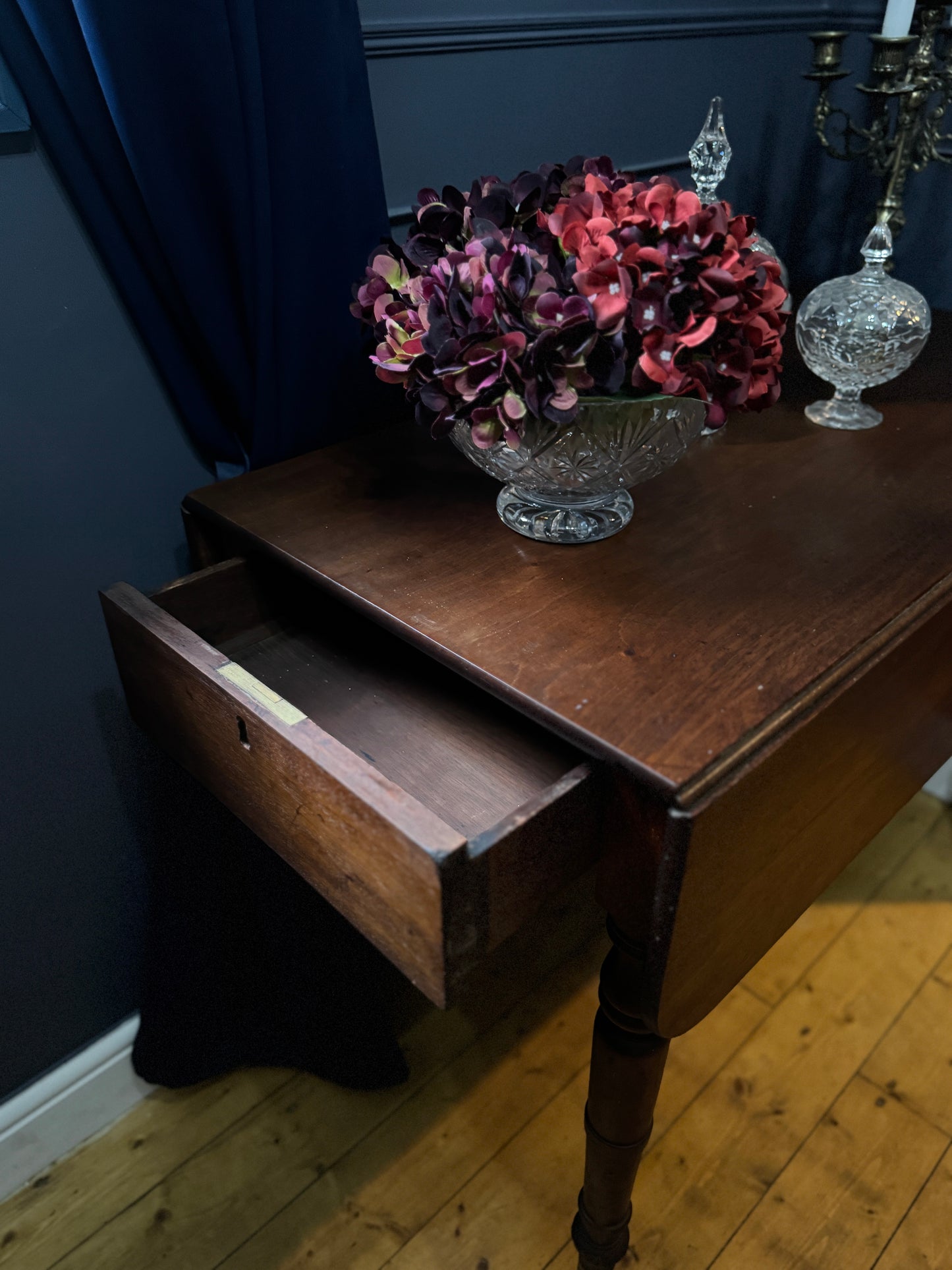 Antique Victorian Oak Drop-Leaf Pembroke Dining Table & Vintage Tapestry Chairs (Optional Set)