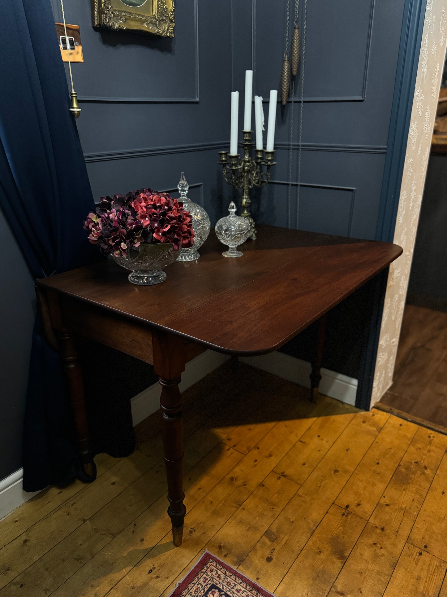 Antique Victorian Oak Drop-Leaf Pembroke Dining Table & Vintage Tapestry Chairs (Optional Set)