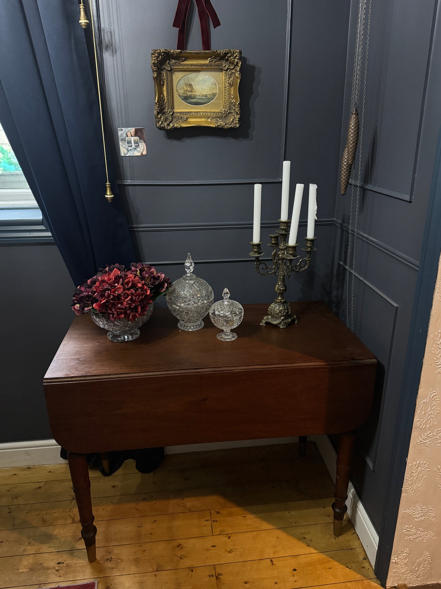 Antique Victorian Oak Drop-Leaf Pembroke Dining Table & Vintage Tapestry Chairs (Optional Set)