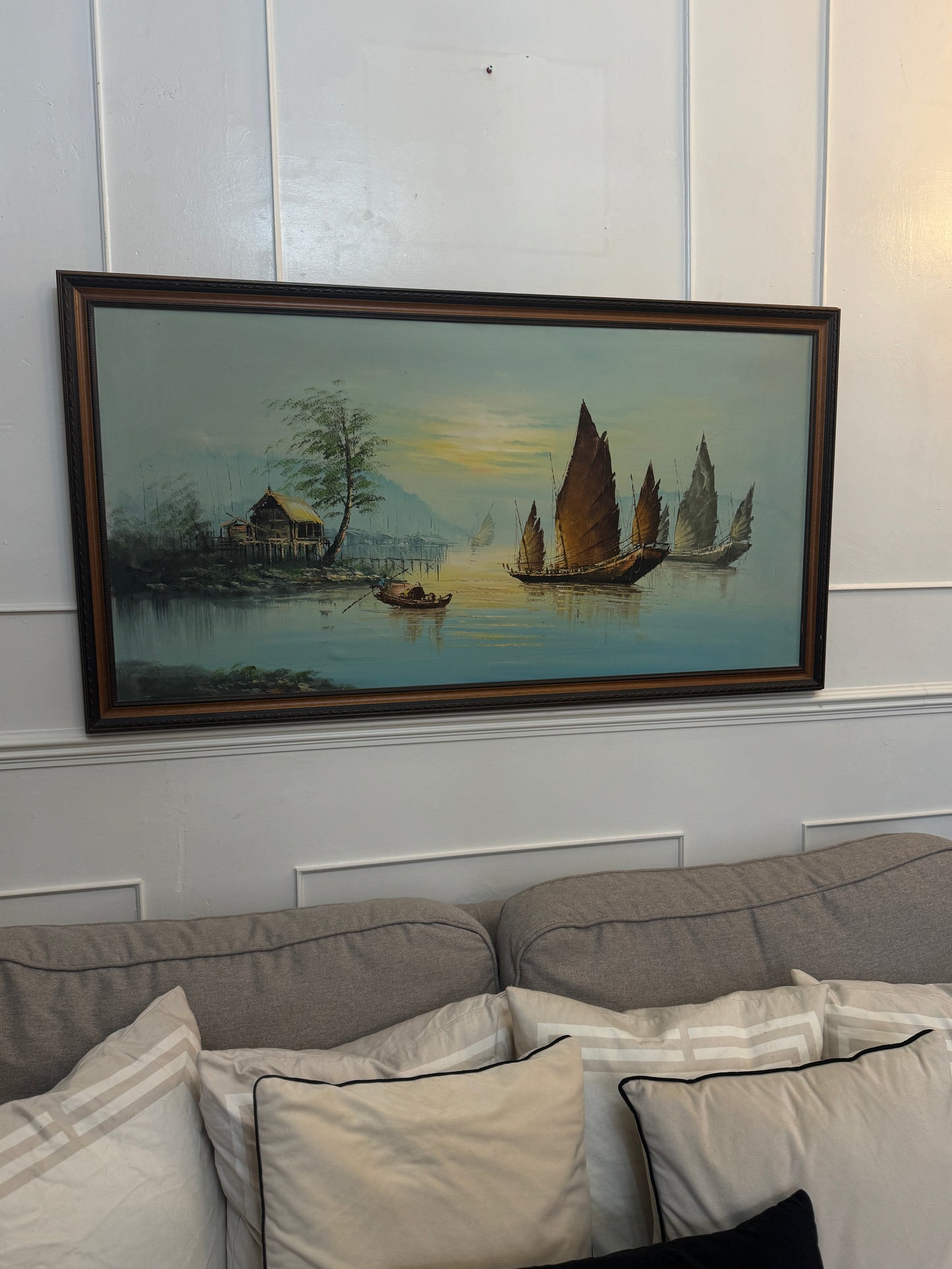 Extra Large Mid Century Hong Kong Oil Painting – 1960s/70s (70 x 131 cm)