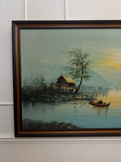 Extra Large Mid Century Hong Kong Oil Painting – 1960s/70s (70 x 131 cm)
