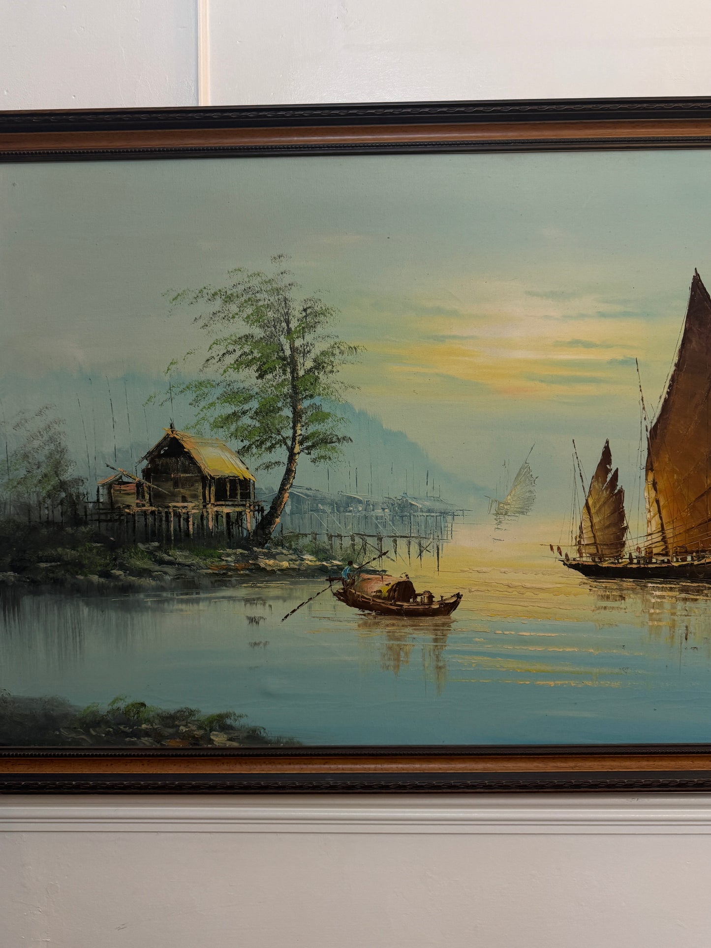 Extra Large Mid Century Hong Kong Oil Painting – 1960s/70s (70 x 131 cm)