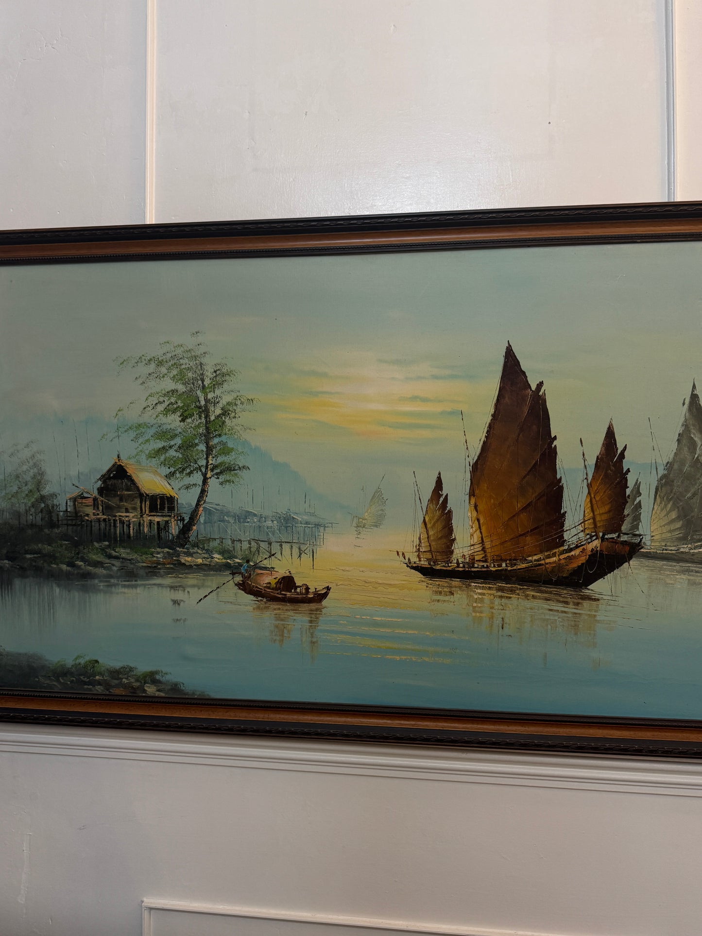 Extra Large Mid Century Hong Kong Oil Painting – 1960s/70s (70 x 131 cm)