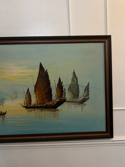 Extra Large Mid Century Hong Kong Oil Painting – 1960s/70s (70 x 131 cm)