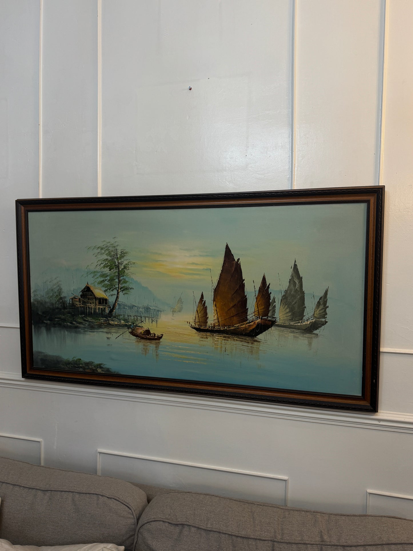 Extra Large Mid Century Hong Kong Oil Painting – 1960s/70s (70 x 131 cm)