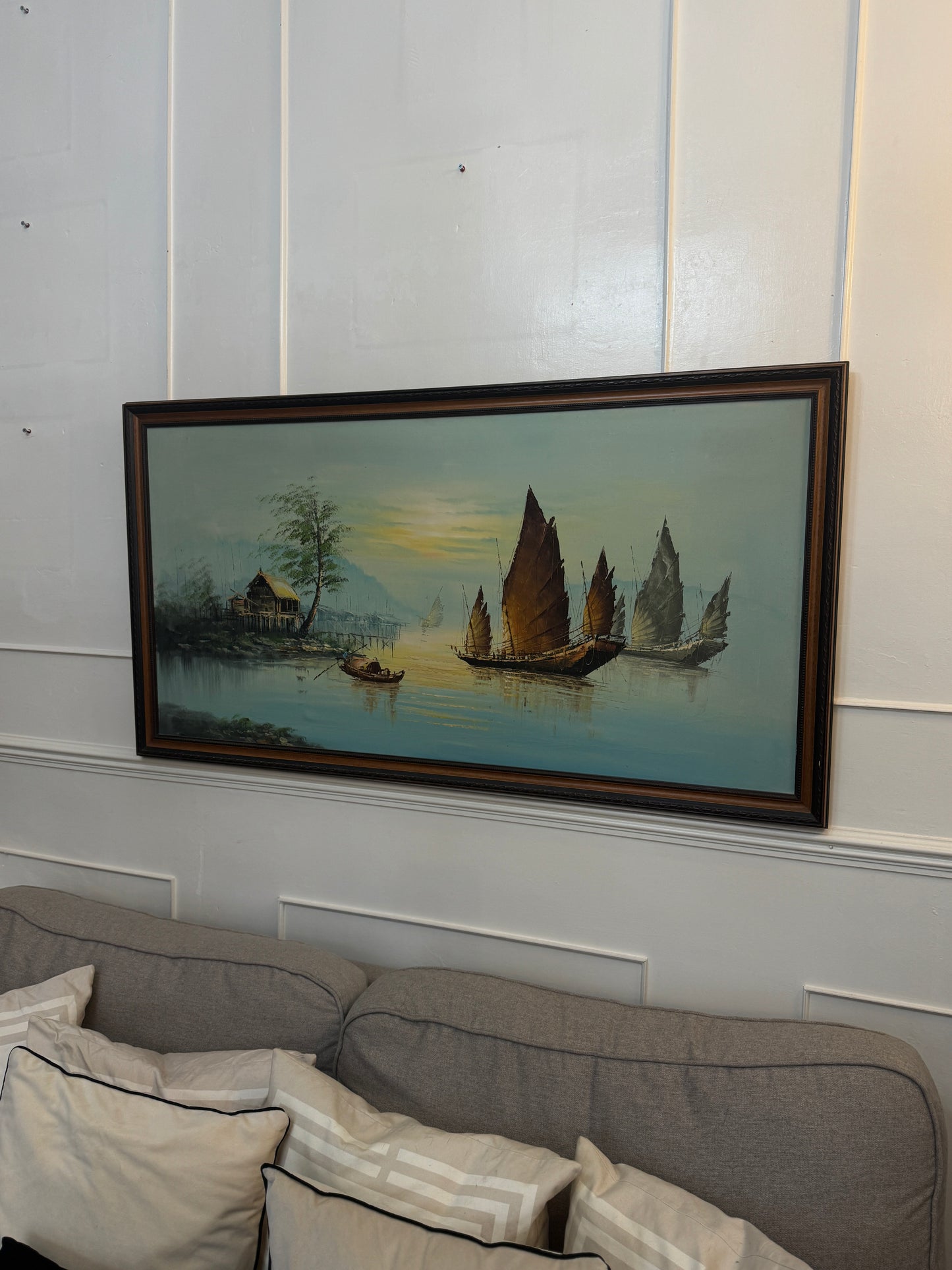 Extra Large Mid Century Hong Kong Oil Painting – 1960s/70s (70 x 131 cm)