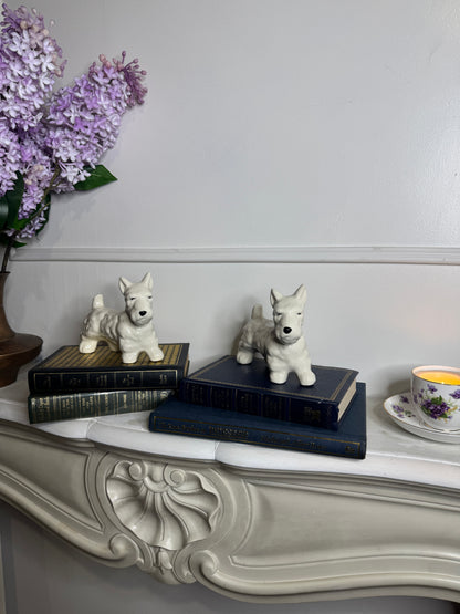 Vintage Scottish Terrier Porcelain Figurine Pair - Hand painted Dog Ornaments