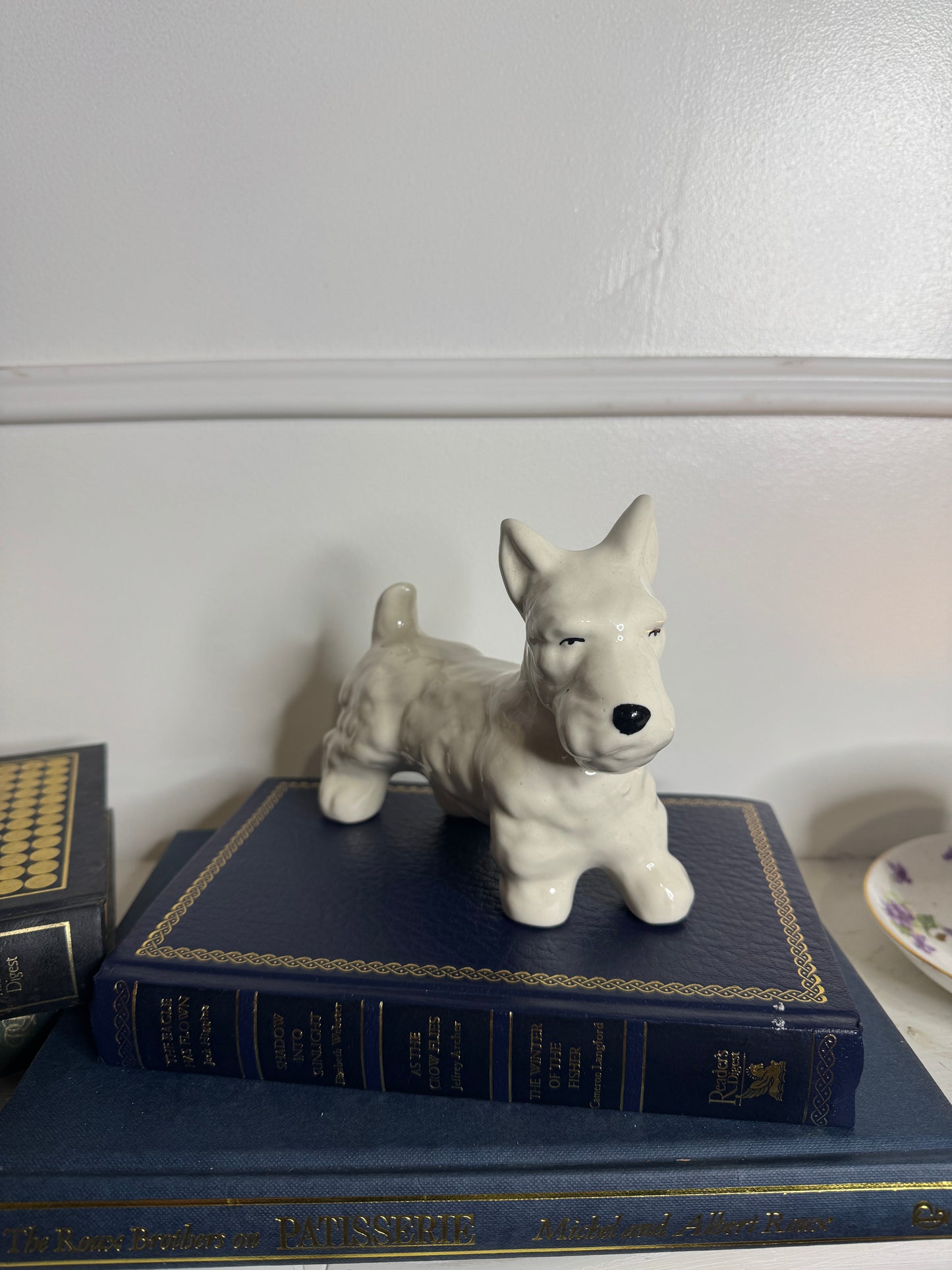 Vintage Scottish Terrier Porcelain Figurine Pair - Hand painted Dog Ornaments