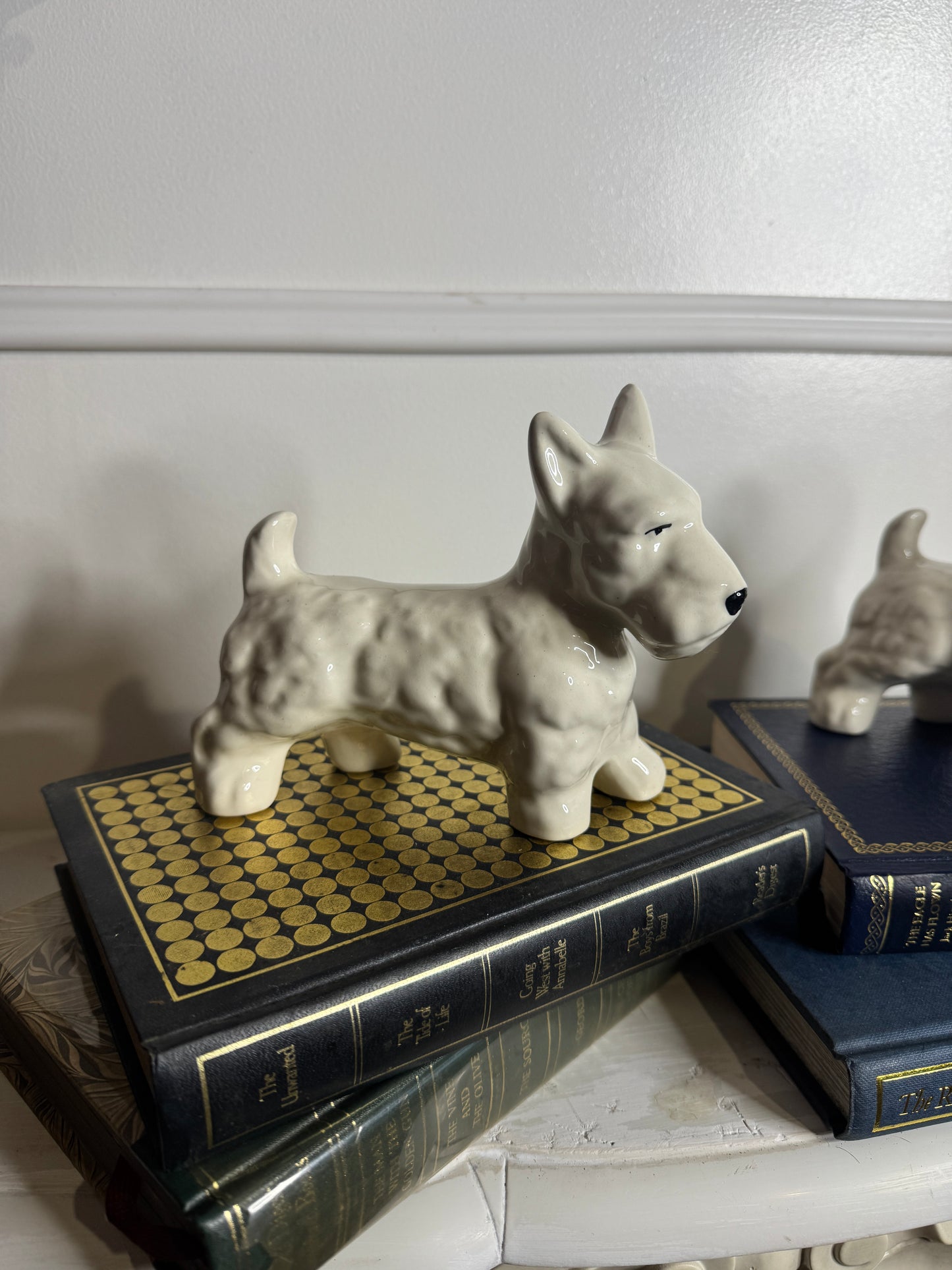 Vintage Scottish Terrier Porcelain Figurine Pair - Hand painted Dog Ornaments